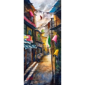 Aisha Khan, 10 x 22 Inch, Watercolor on Paper, Cityscape Painting, AC-AHK-021
